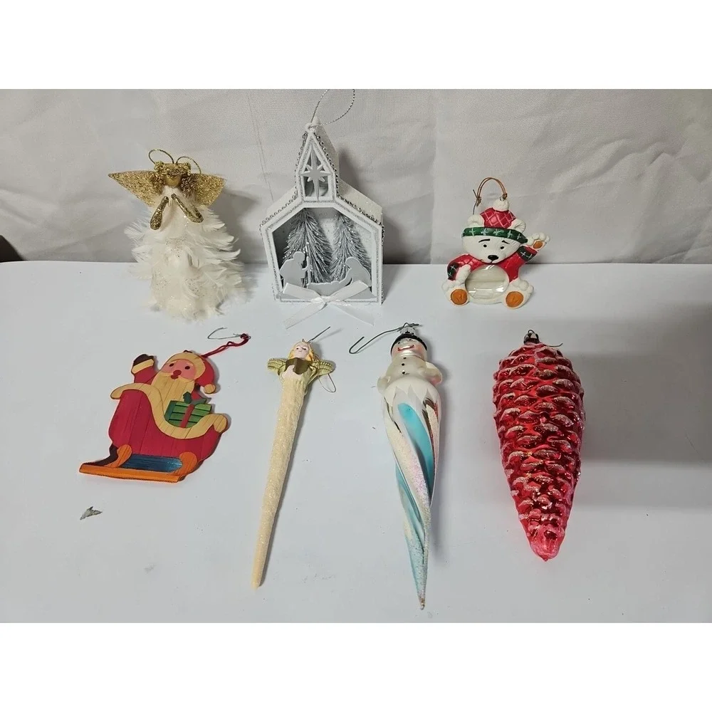 Vintage Christmas Ornaments Lot Of 7 Glass Ornaments